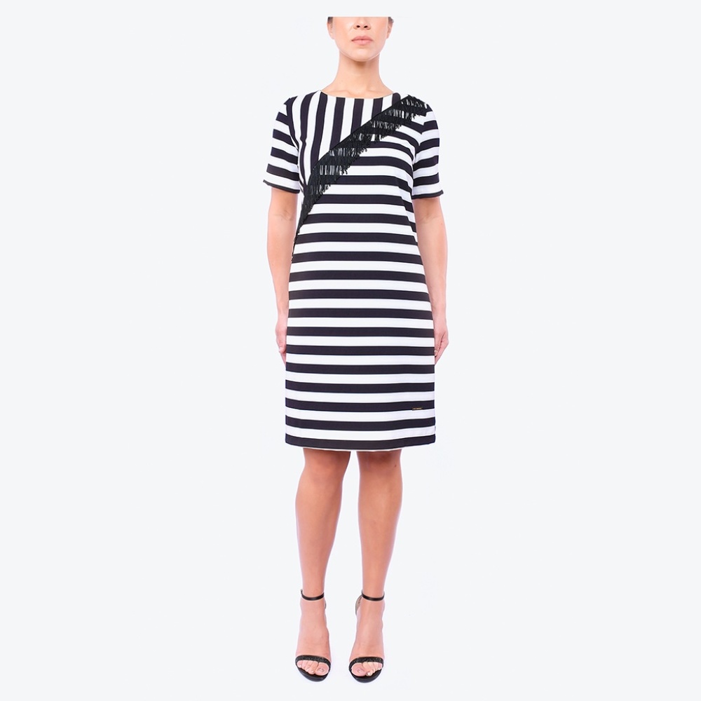 Black and White striped midi dress